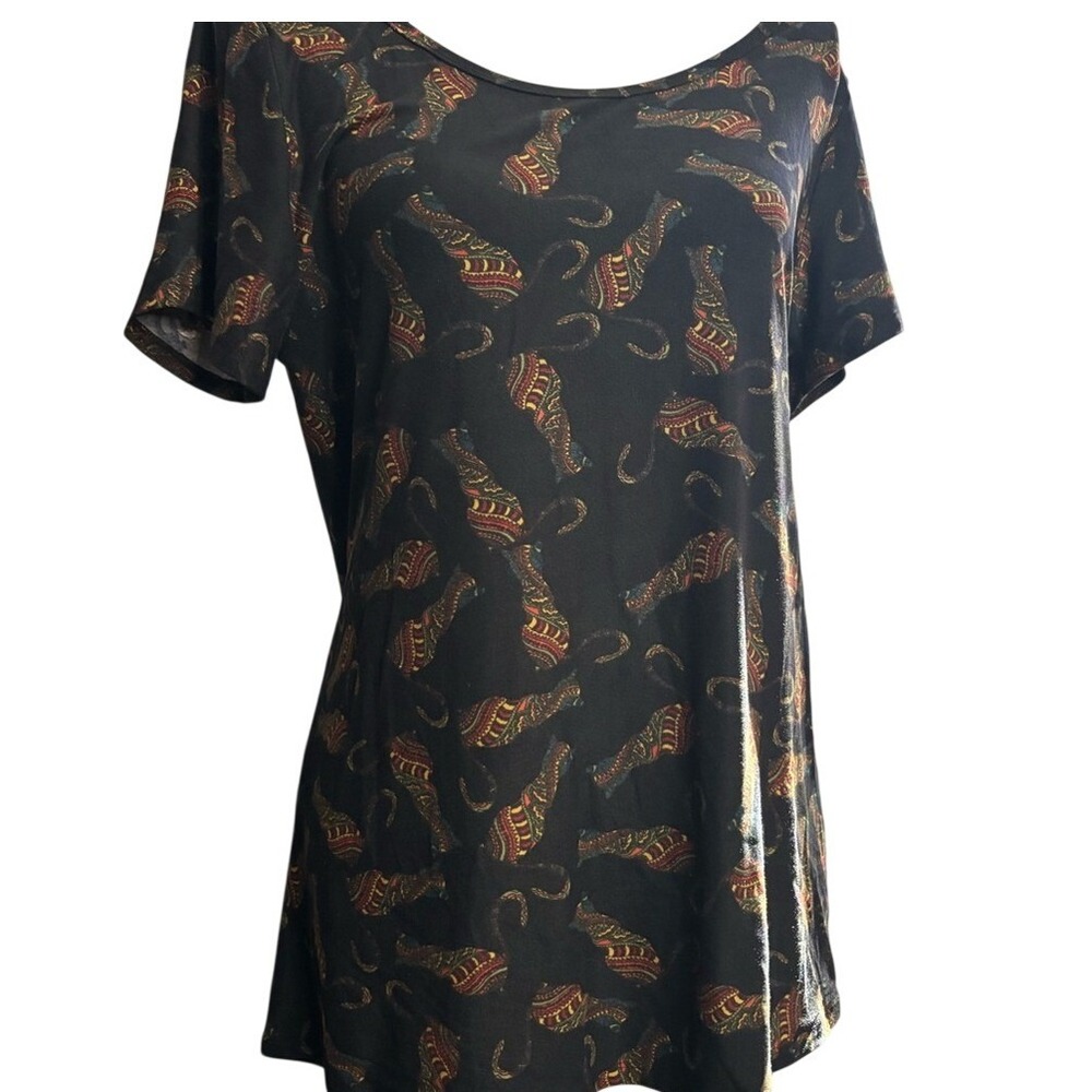 Wicked Cute LulaRoe Kitty Cat‎ Patterned T-Shirt | Medium | Multicolored